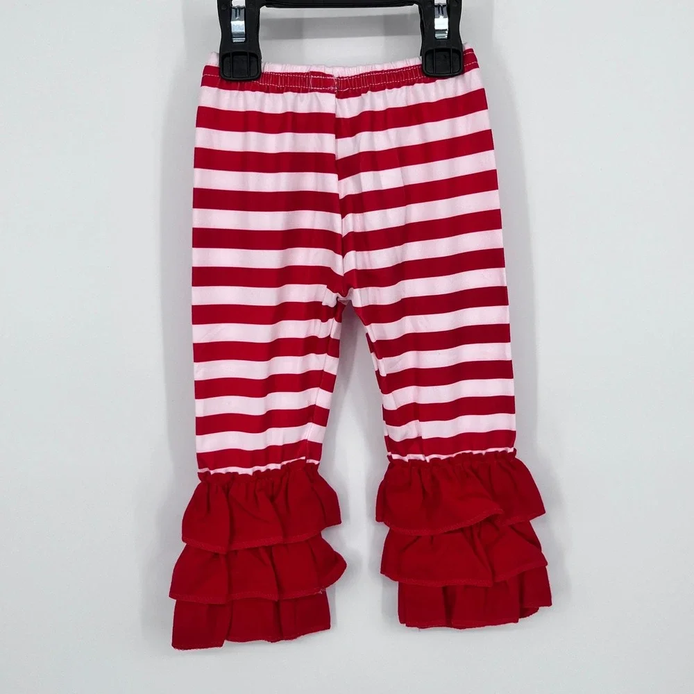 Christmas North Pole Tunic Leggings Set‎ Girls 3-6M Red White Santa Ruffle Trim